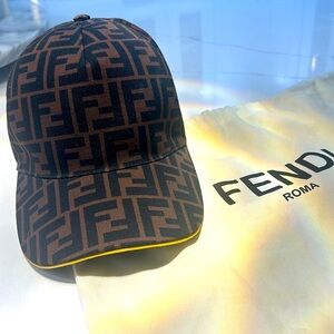 FENDI brown Forever FF monogram yellow trim beak baseball cap Adjustable